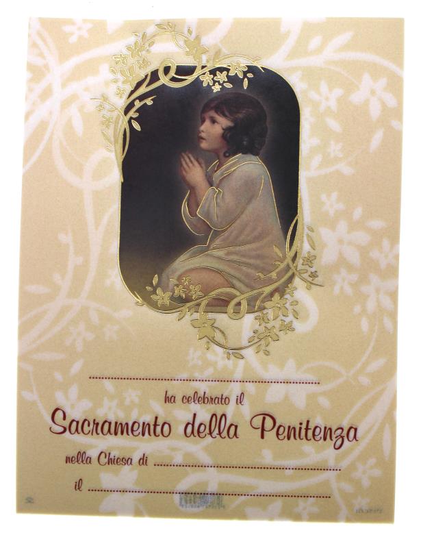 pergamena ricordo sacramenti cm 18x24 penitenza confessione samuele