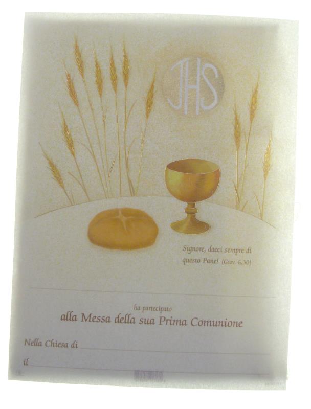pergamena ricordo sacramenti cm 18x24 prima comunione