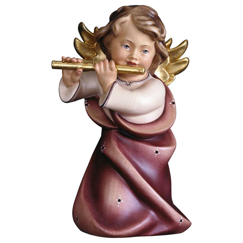 angelo cuore con flauto. 9 cm.scolpito in legno di