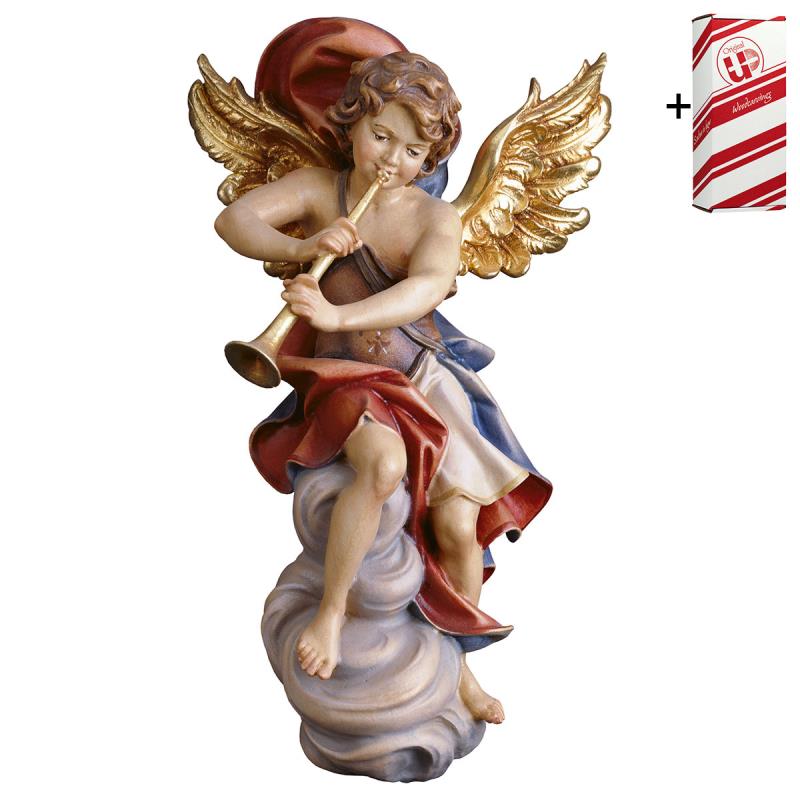 angelo su nuvola con trombone + box regalo. 35 cm.