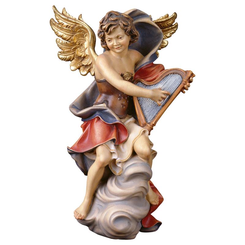 angelo su nuvola con arpa. 20 cm.scolpito in legno