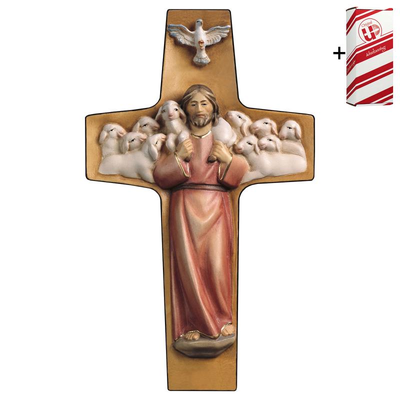 croce buon pastore (rosso) + box regalo. 20 x12 cm