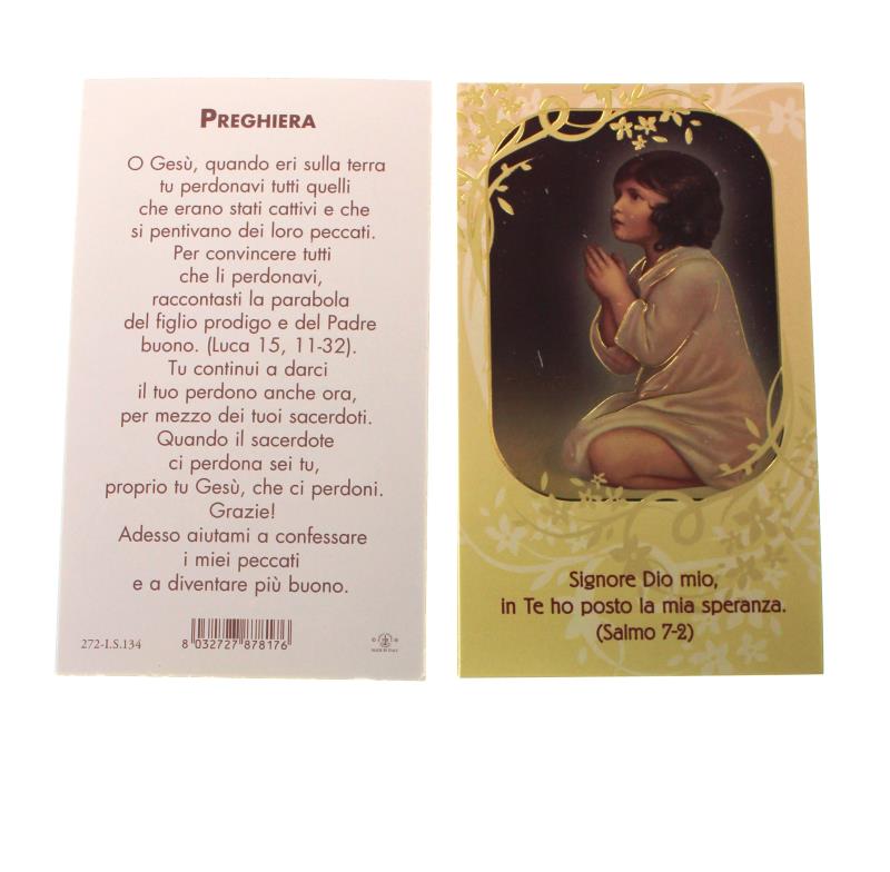 santino in carta lucida formato 7x12 cm confessione con preghiera