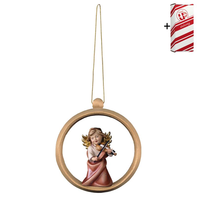 angelo cuore con violino sfera legno + box regal