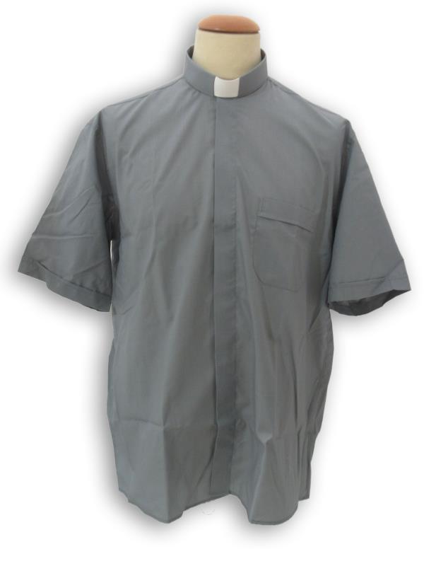camicia clergy misto cotone manica corta grigio medio
