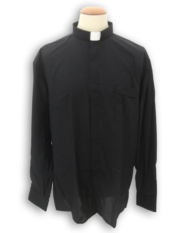 camicia clergy misto cotone manica lunga nero