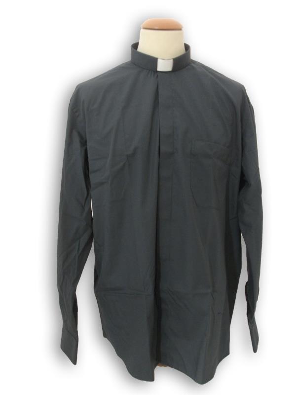 camicia clergy cotone manica lunga grigio medio
