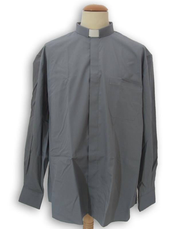 camicia clergy misto cotone manica lunga grigio scuro