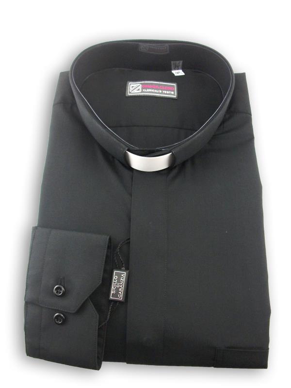 camicia clergy misto cotone manica lunga nero
