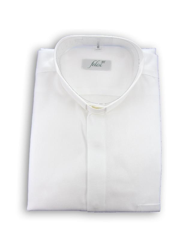 camicia clergy lino e cotone manica corta bianco