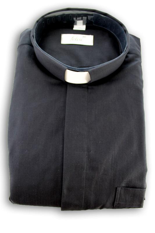 camicia clergy lino e cotone manica corta nero