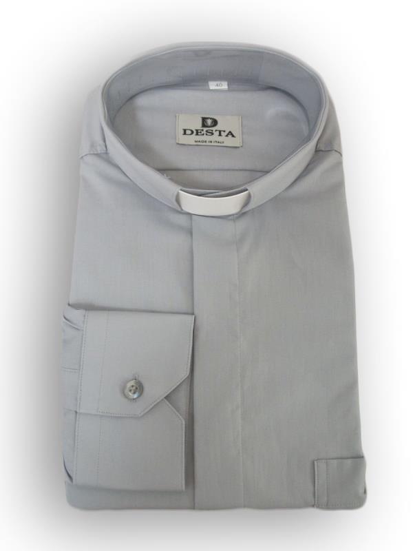 camicia clergy cotone manica lunga grigio chiaro