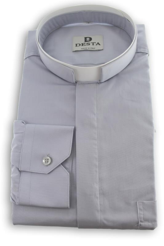 camicia collo romano cotone manica lunga grigio chiaro