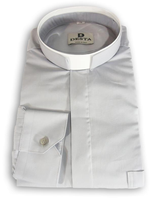 camicia collo romano manica lunga grigio chiaro