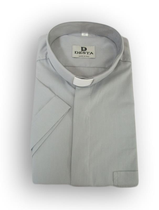 camicia clergy cotone manica corta grigio chiaro