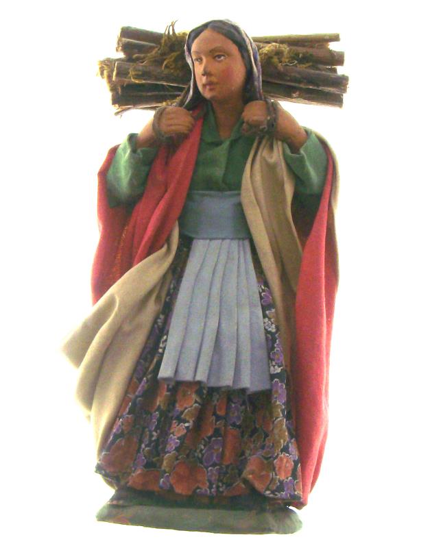 personaggio per presepe cm 18 terracotta donna con legna sulle spalle