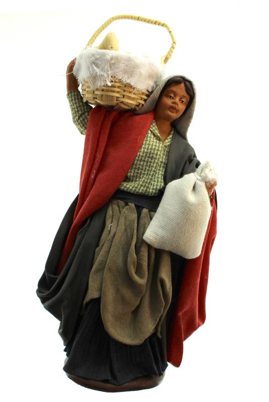 donna con cesta pane e sacco cm 14  terracotta