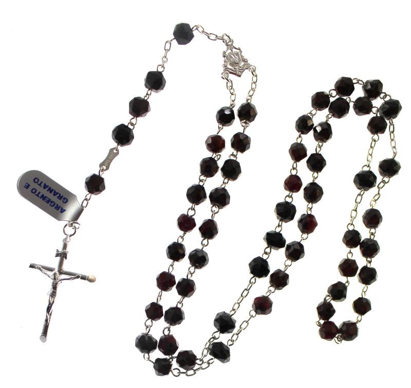 rosario in argento e granata mm 7