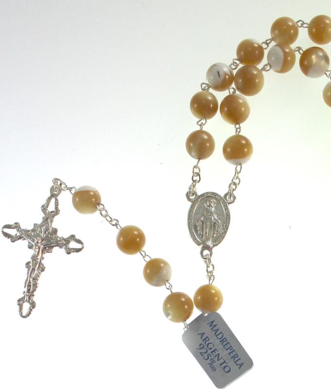 rosario in argento e madreperla  mm 8