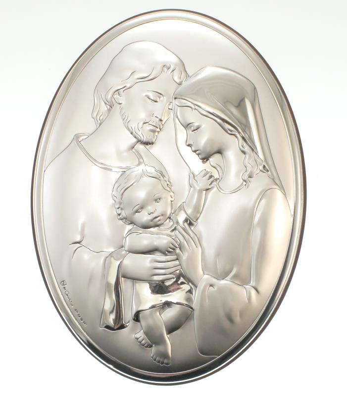 quadro sacra famiglia argento 18x13 cm ovale