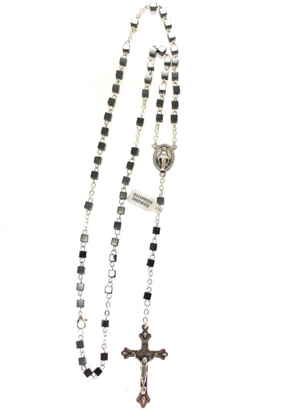 rosario in ematite grano quadrato con apertura