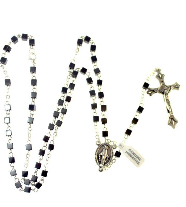 rosario in ematite grano quadrato con apertura