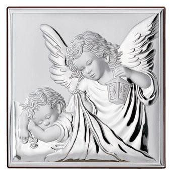 quadro angelo custode in argento cm 12x12