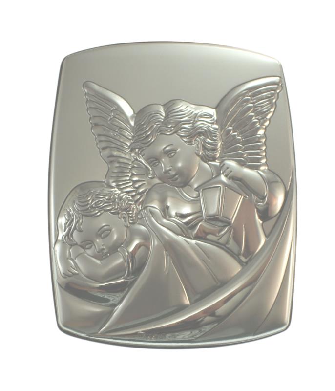 quadro angelo custode in argento cm 10x13