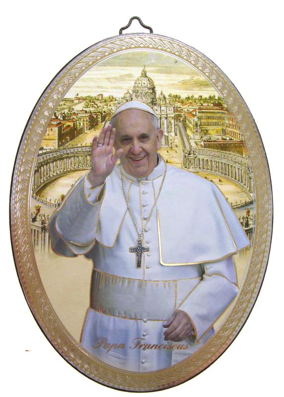 quadretto ovale 10x15 cm papa francesco sfondo vaticano