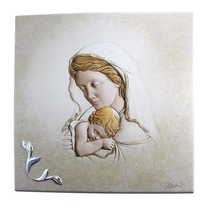 quadro madonna con bambino 35x35 cm