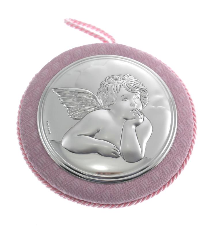 sopraculla argento angelo rosa