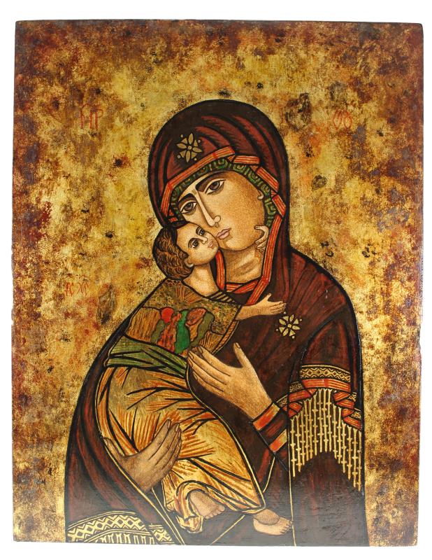icona dipinta a mano madre di dio vladimir