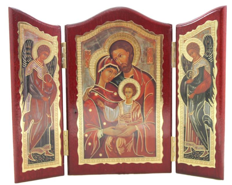 trittico in legno cm 16,5x20 icona sacra famiglia