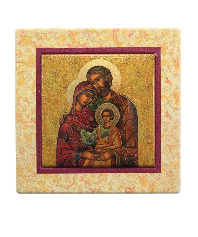 quadretto effetto pietra 9,5x9,5 cm icona sacra famiglia