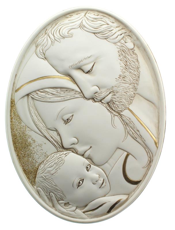 placca resina color avorio e oro cm 19 icona sacra famiglia