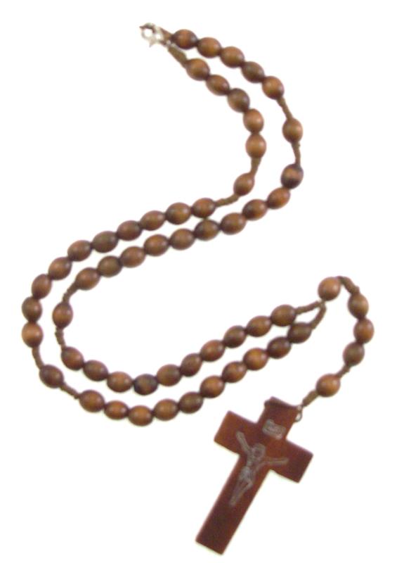 rosario con apertura in legno e corda