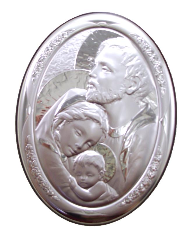quadro legno e argento ovale cm 13x18 icona sacra famiglia