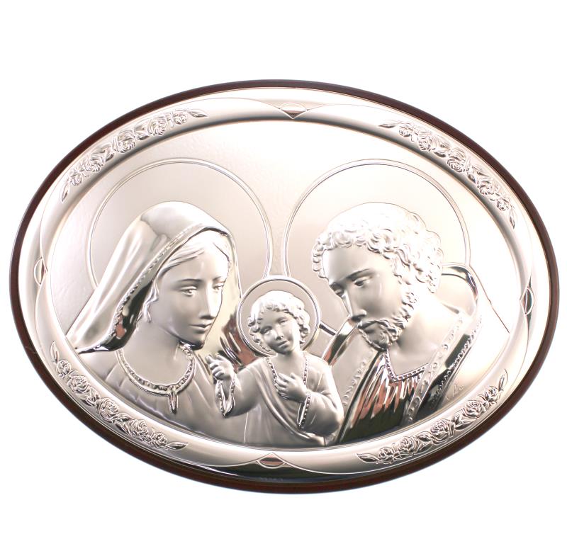 quadro legno e argento ovale cm 13x18 santa famiglia