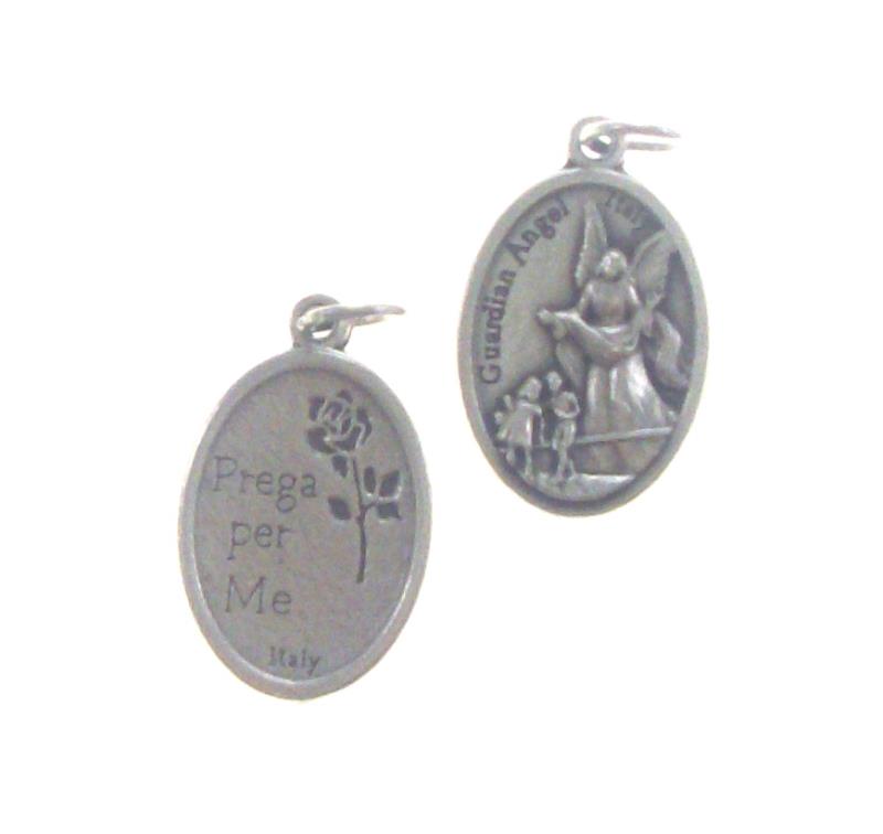 medaglia ovale cm 2,2 con anello metallo ossidato angelo custode