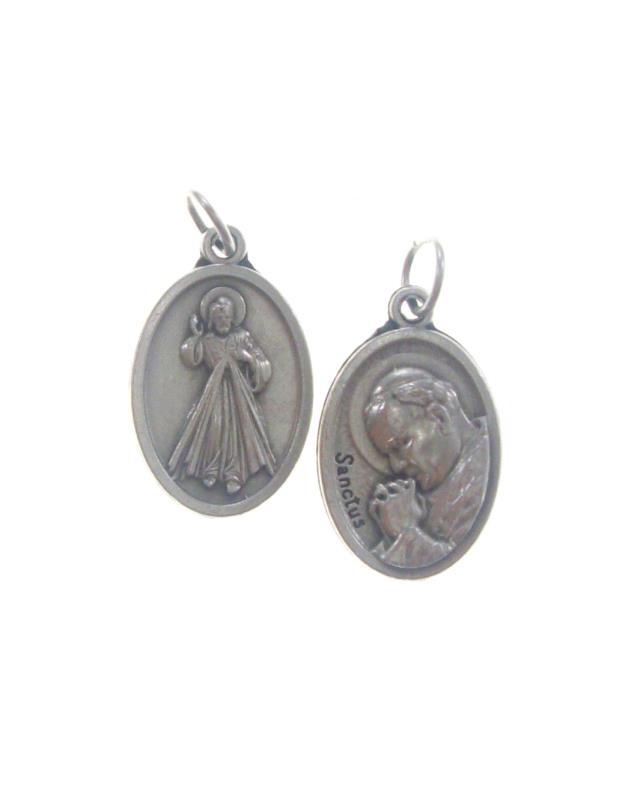 medaglia ovale cm 2,2 con anello metallo ossidato gesu misericordioso + papa g