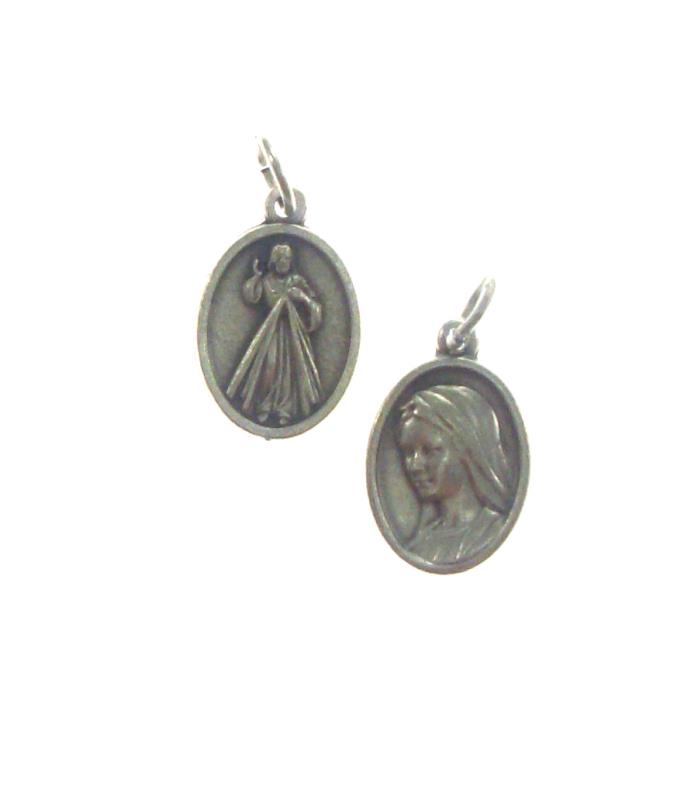 medaglia ovale cm 1,7 con anello gesu misericordioso + madonna