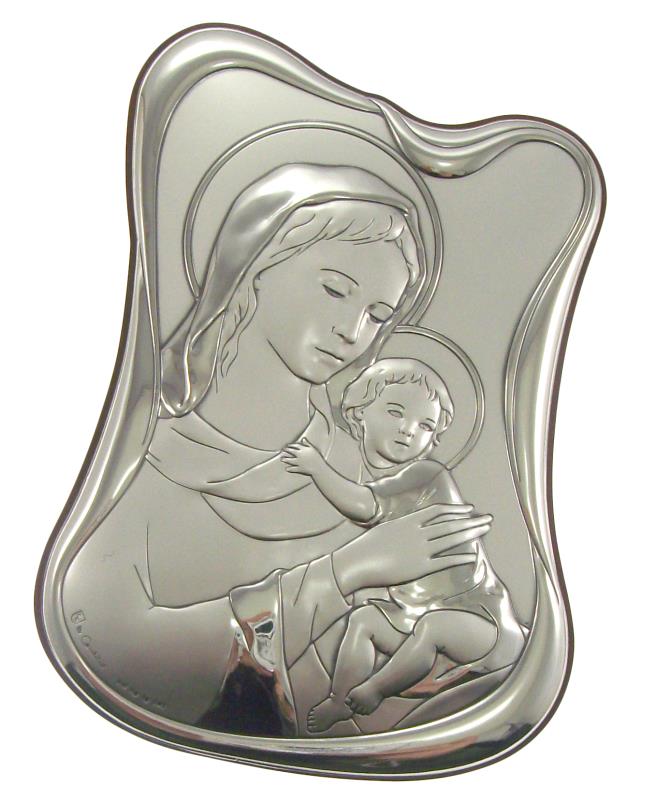 quadro madonna con bambino argento 22x17