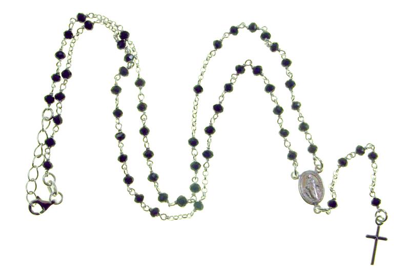 rosario in argento rodiatro e grani 4 mm