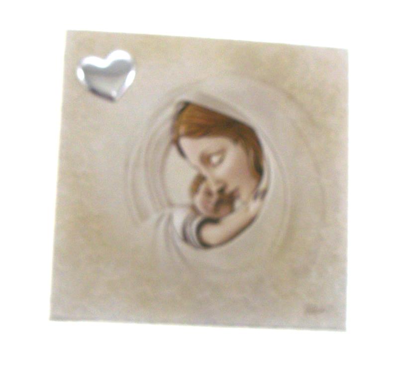 quadro maternita 15x15 cm cuore argento