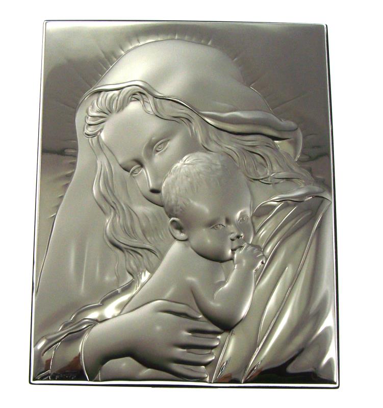 madonna con bambino in argento 16x21