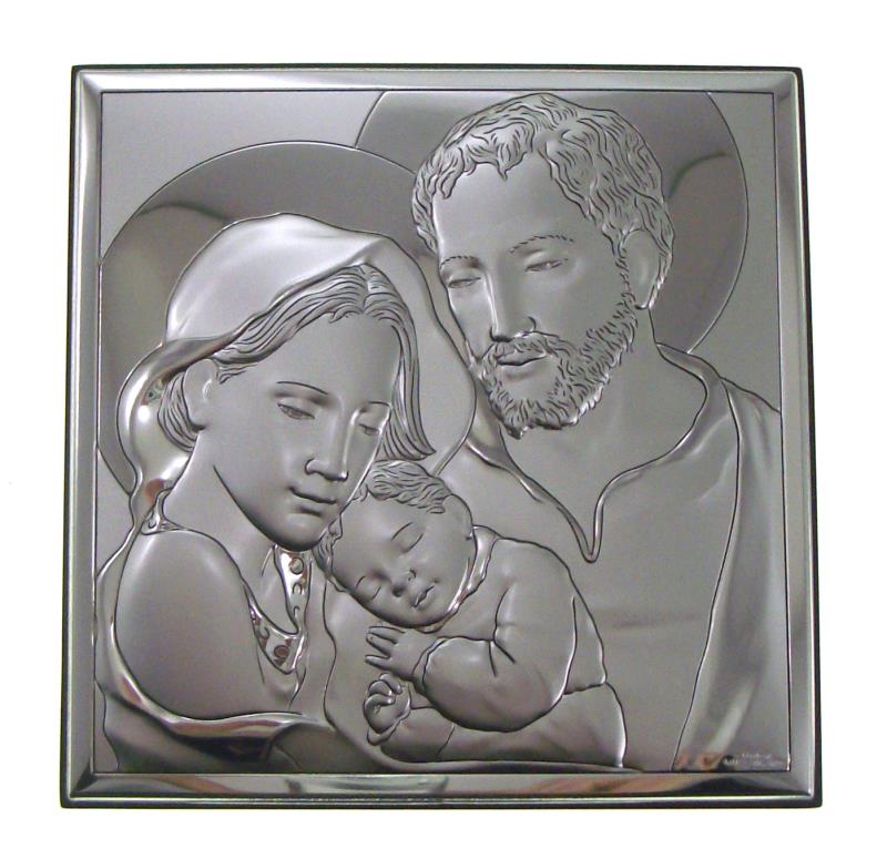 quadro sacra famiglia argento 12x12 cm