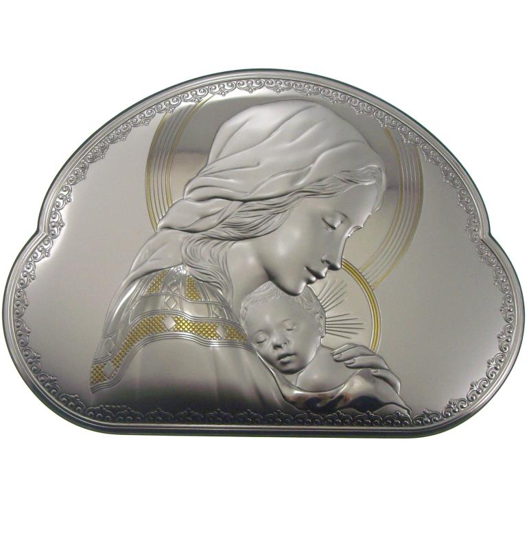 quadro madonna con bambino argento 23x16