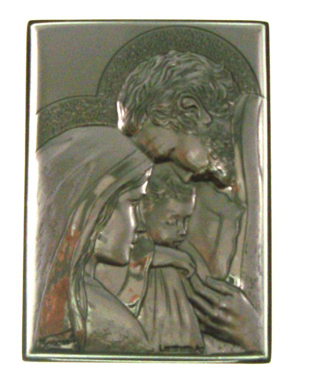 quadretto cm 7x5 argento su legno icona sacra famiglia