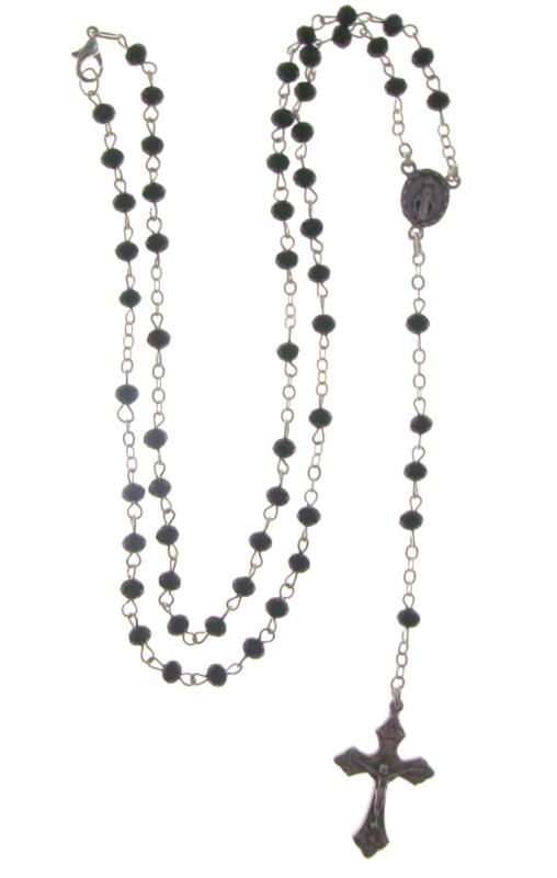 collana rosario con grano cristallo nero