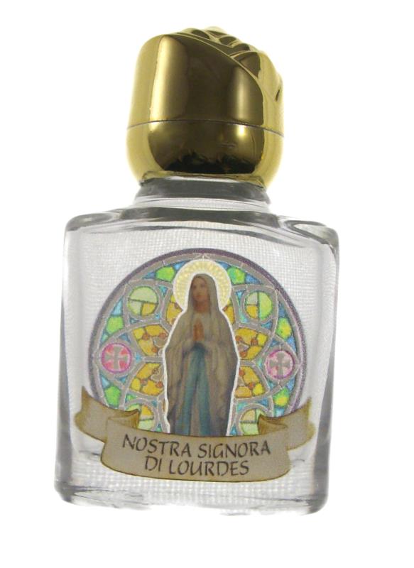 bottiglia per acqua benedetta vetro con immagine madonna di lourdes